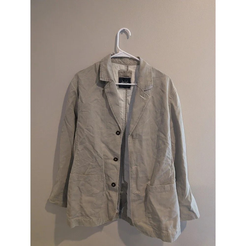 Indigo Palms Denim Jacket M Khaki Twill Chore Utility Tommy Bahama Linen Cotton